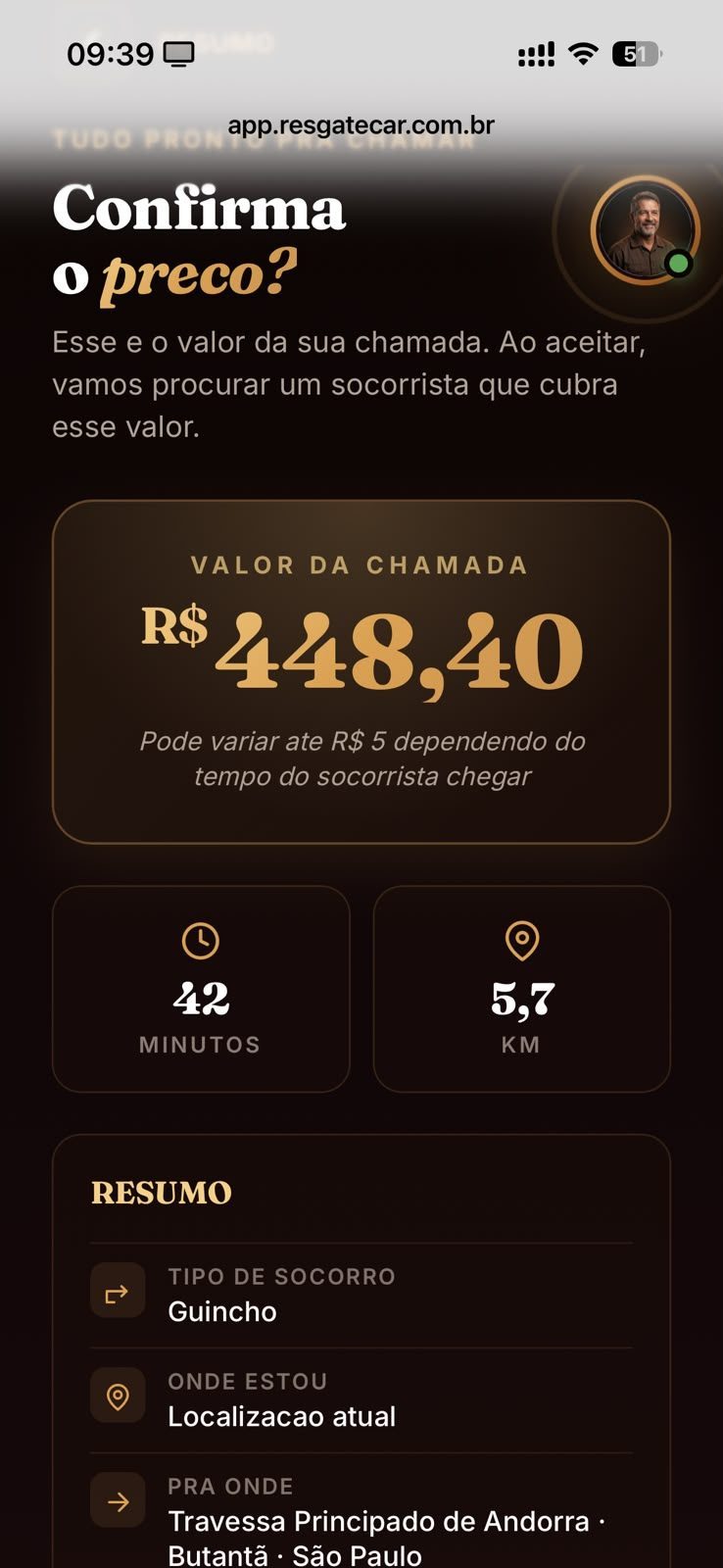 App ResgateCAR cliente — tela 10