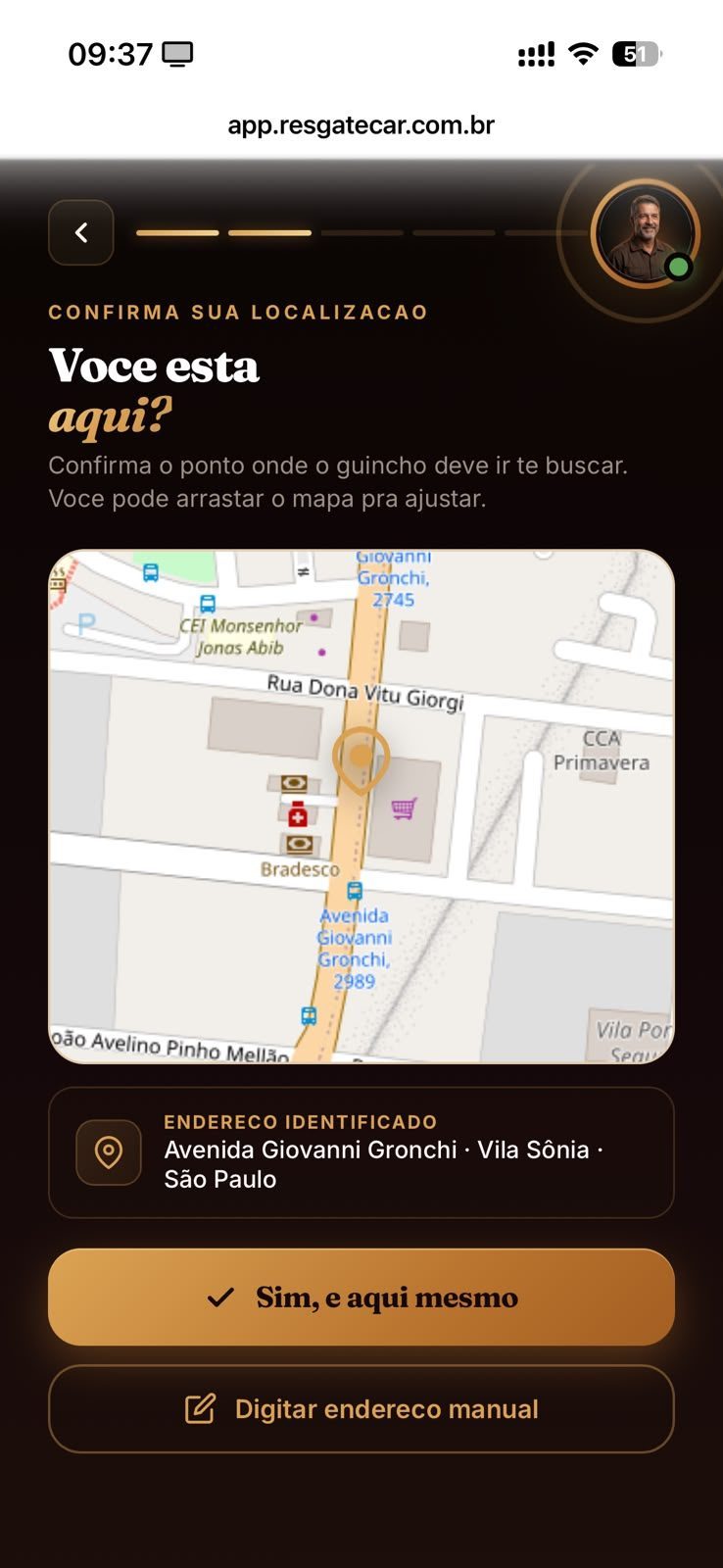App ResgateCAR cliente — tela 5