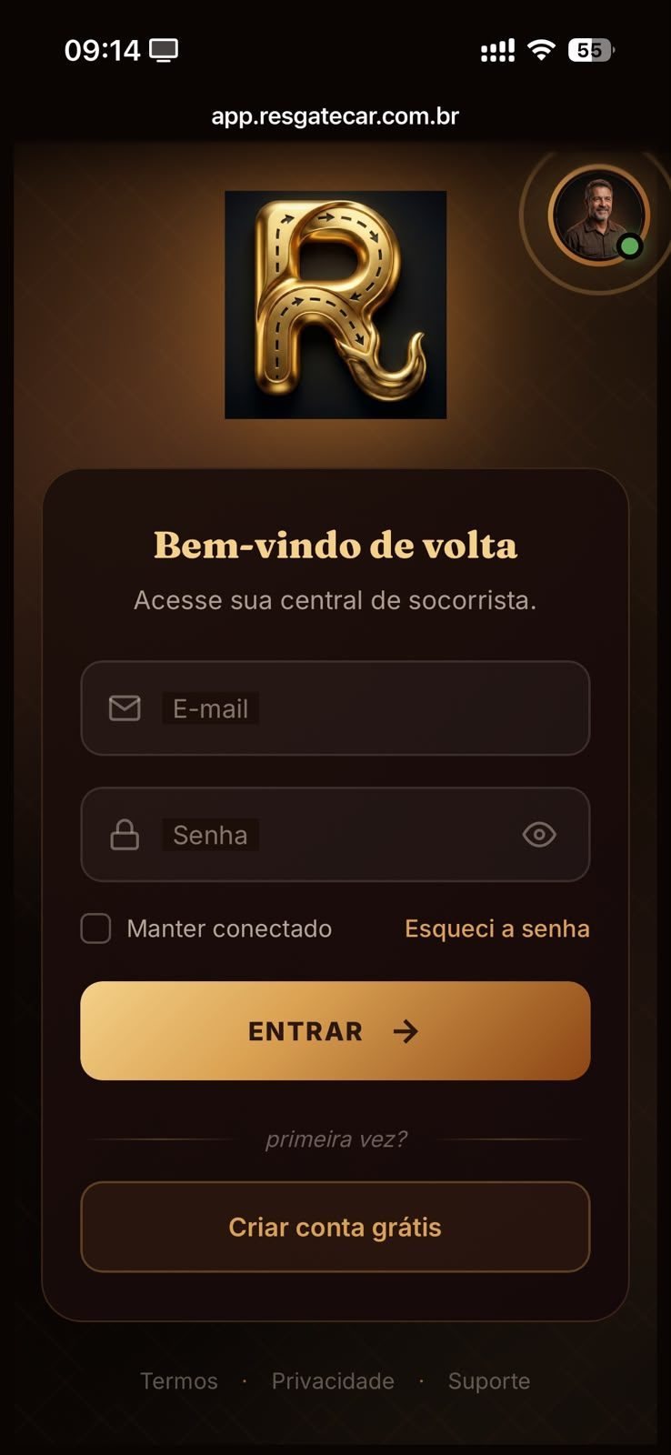 App ResgateCAR socorrista — tela 1