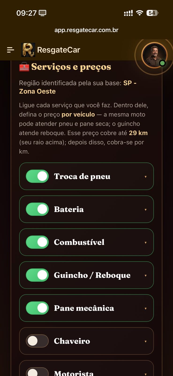 App ResgateCAR socorrista — tela 5