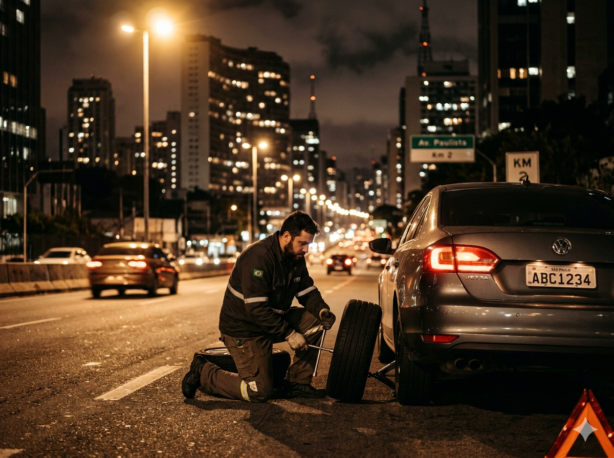 Troca de pneu furado no local